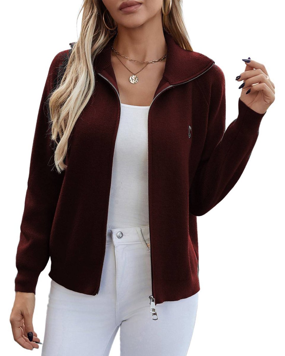 YUTILA Damska Bluza Kardigan Rozpinana Bez Kaptura Czerwona Rozmiar S