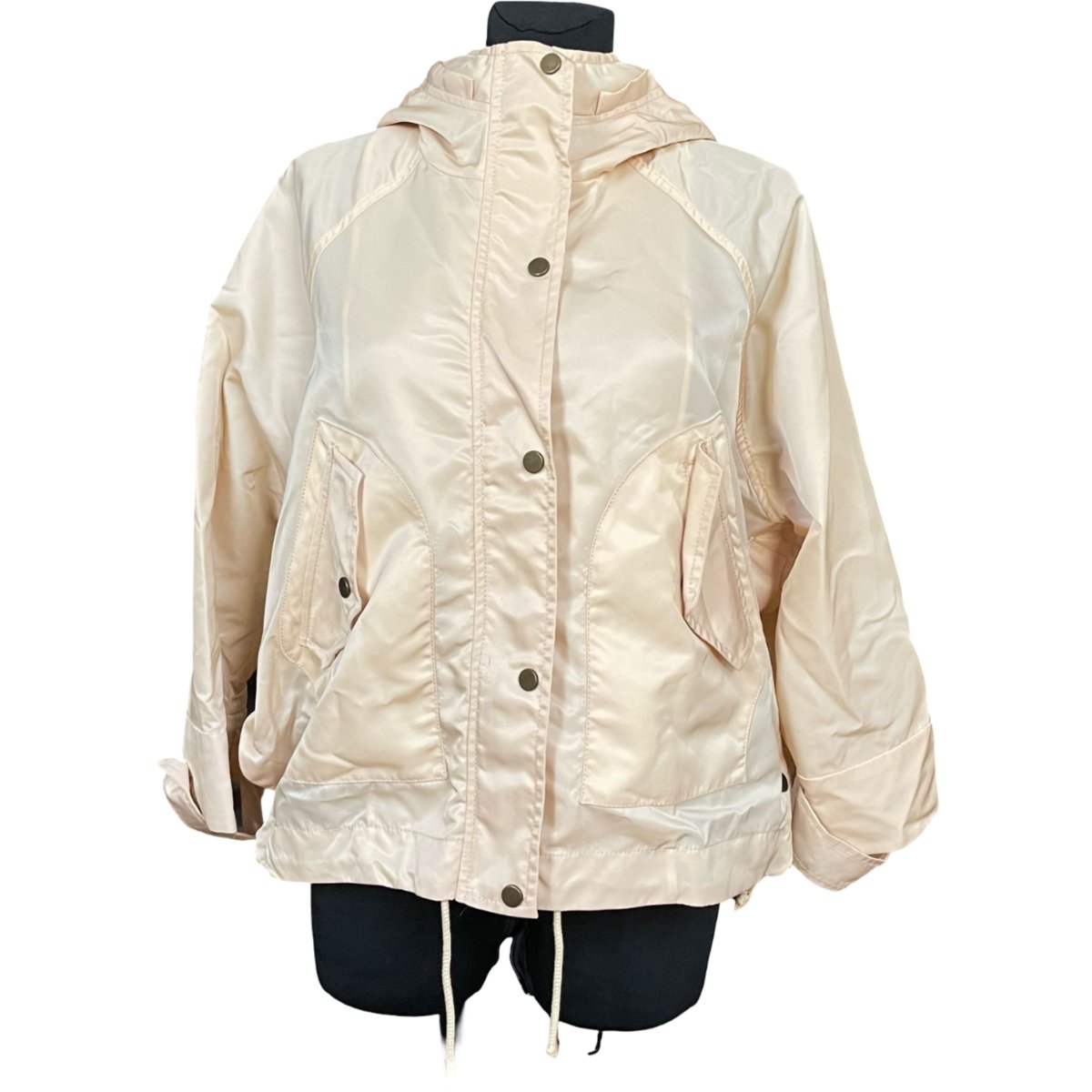 Zara Kurtka Damska Wygodna Lekka Przeciwdeszczowa z Kapturem Beżowa Rozmiar S