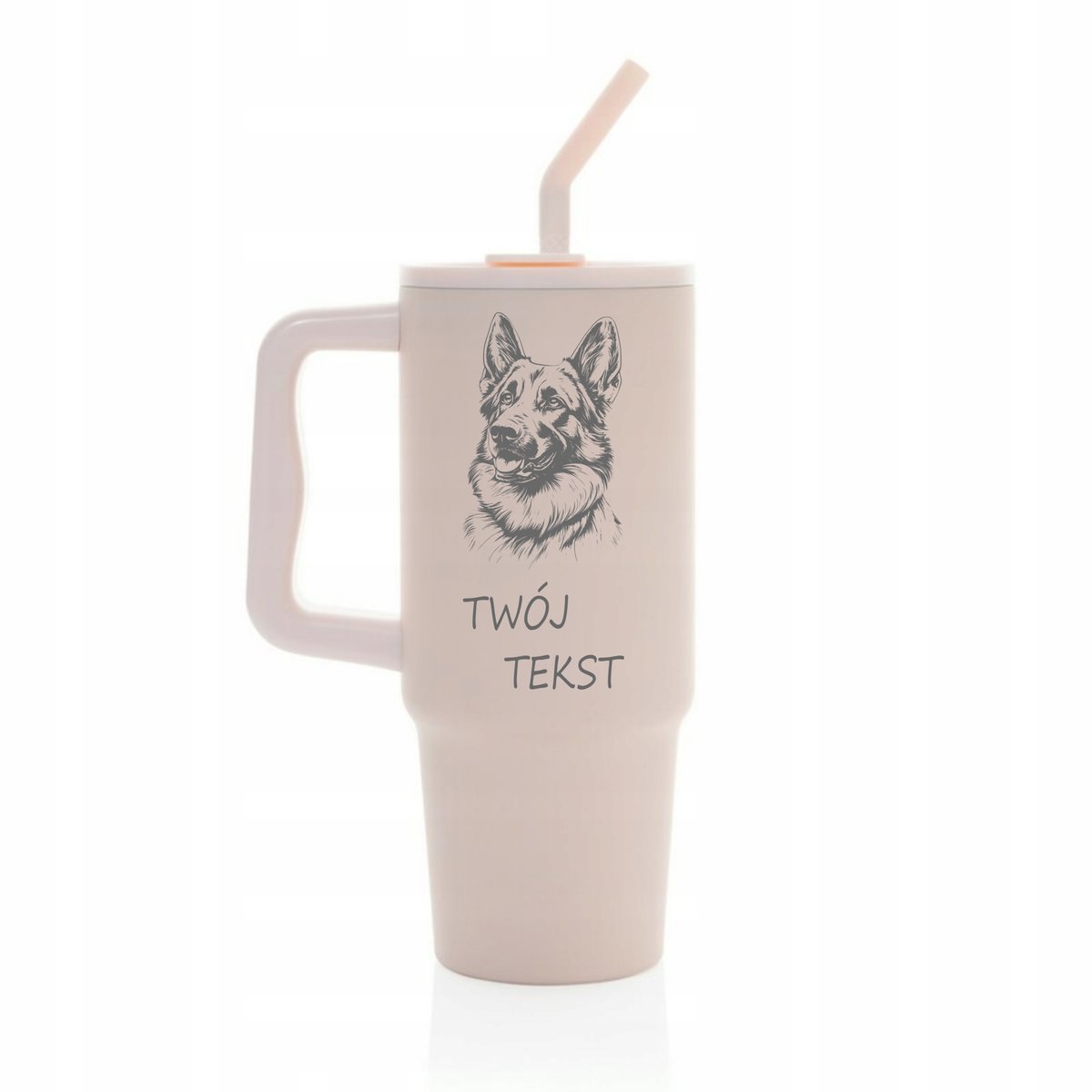 Kubek termiczny 900 ml PIES OWCZAREK personalizacja z grawerem różowy