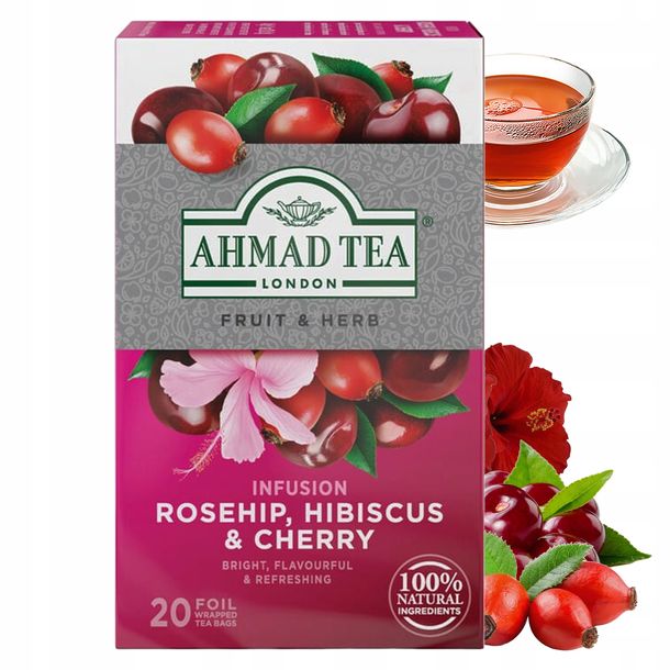 Ahmad Tea Dzika róża wiśnia i hibiskus herbata napar 20 torebek
