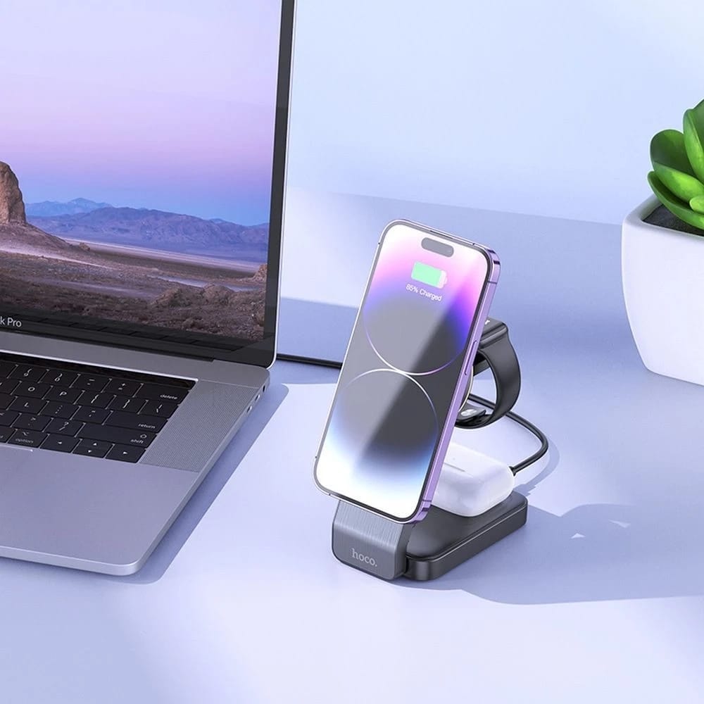 Ładowarka Indukcyjna 3w1 Hoco CQ3 MagSafe 15W Składana Czarna