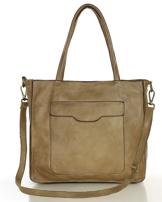 Torba shopper beżowa z kieszeniami skóra naturalna