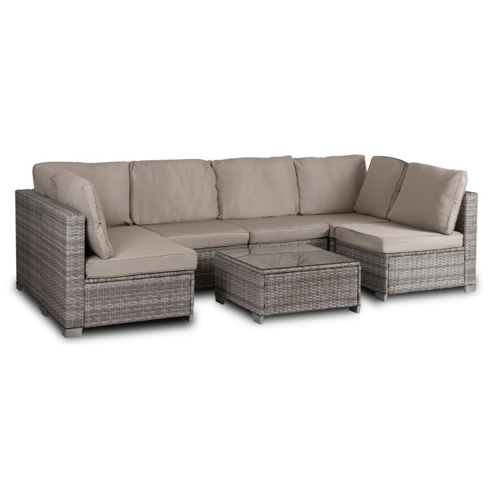 COLUMBUS Zestaw Mebli Ogrodowych Szary Modułowy Sofa Fotele Stolik Tarasowy Technorattan Nowoczesny