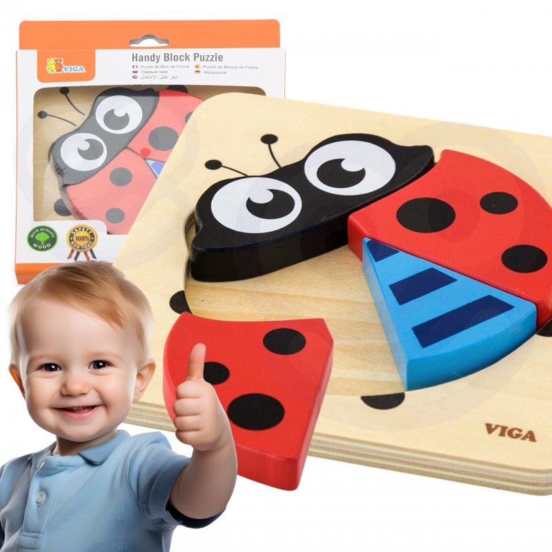 DLA DZIECI PIERWSZE DREWNIANE PUZZLE BIEDRONKA
