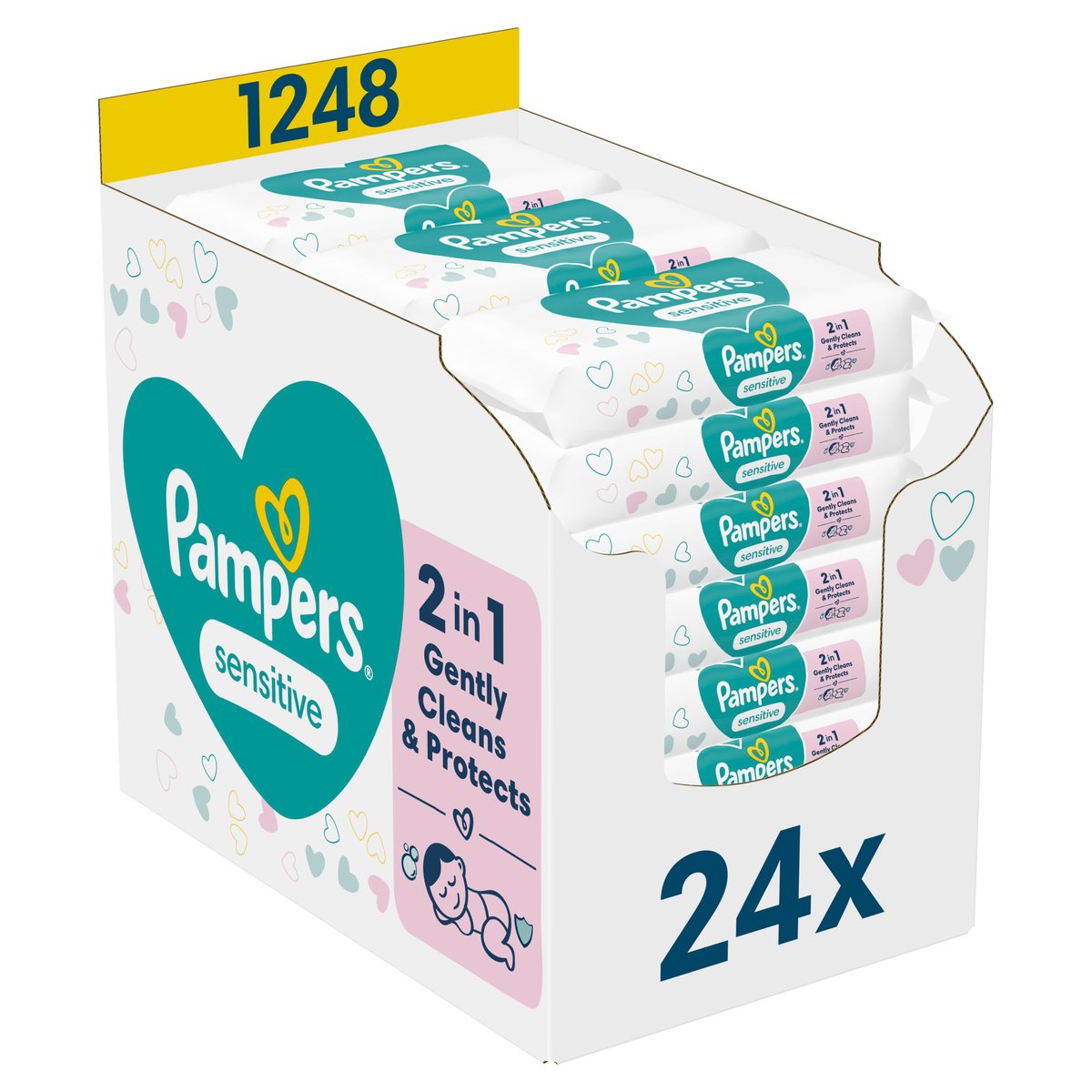 2x Pampers Chusteczki nawilżane Sensitive 0% plastic 24x52szt.