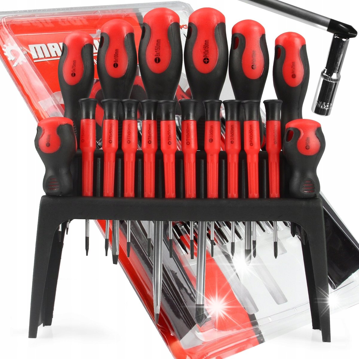 ŚRUBOKRĘTY WKRĘTAKI PZ PH TORX PRECYZYJNE Cr-V 18 EL MAGNES ZESTAW + STOJAK