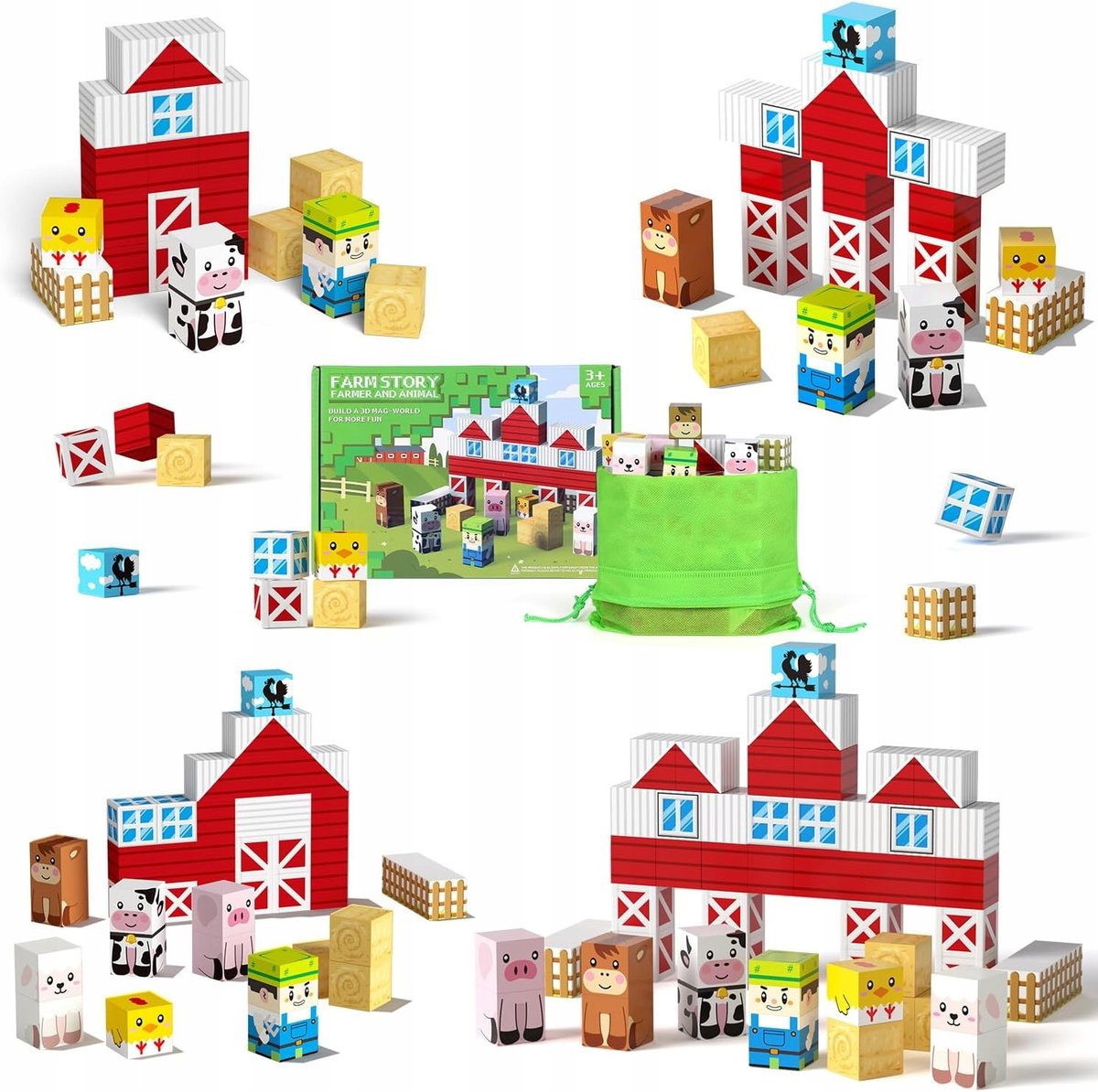 KLOCKI MAGNETYCZNE MOCNE MAGNESY KLOCKI SZEŚCIANY FARMA 54 KLOCKI PIKSELE