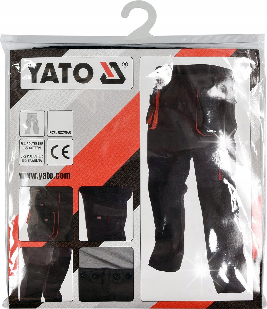 SPODNIE ROBOCZE BASALT L/XL CZAR-CZERW 9 KIESZENI WKŁADY NAKOLANNIKOWE YATO