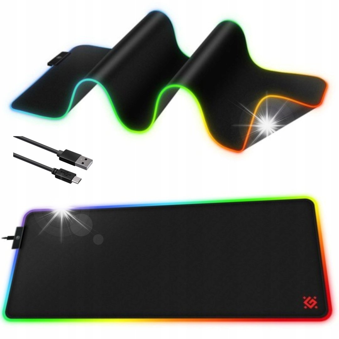 Podkładka Defender Gaming BLACK XXL LIGHT 780x300x4mm LED RGB + 2x HUB USB