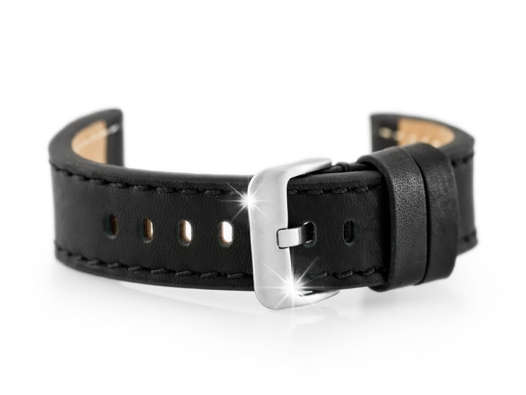 Pasek skórzany do zegarka W48 - PREMIUM - czarny/białe - 22mm +TELESKOPY