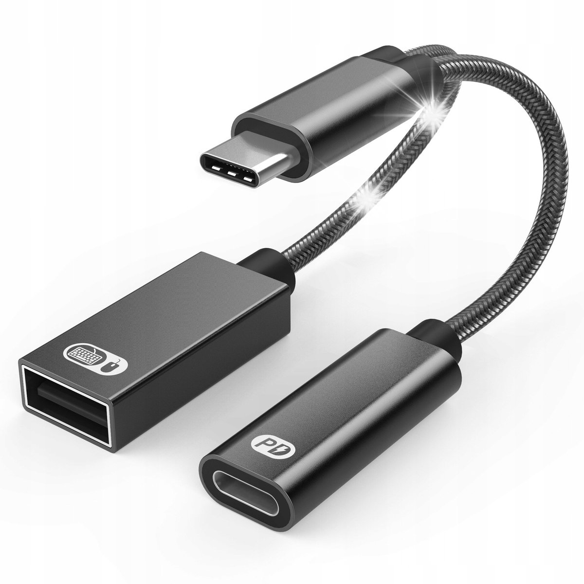 Adapter Splitter 2w1 rozdzielacz przejściówka 2x USB-C OTG 60W PD USB-A 2.0