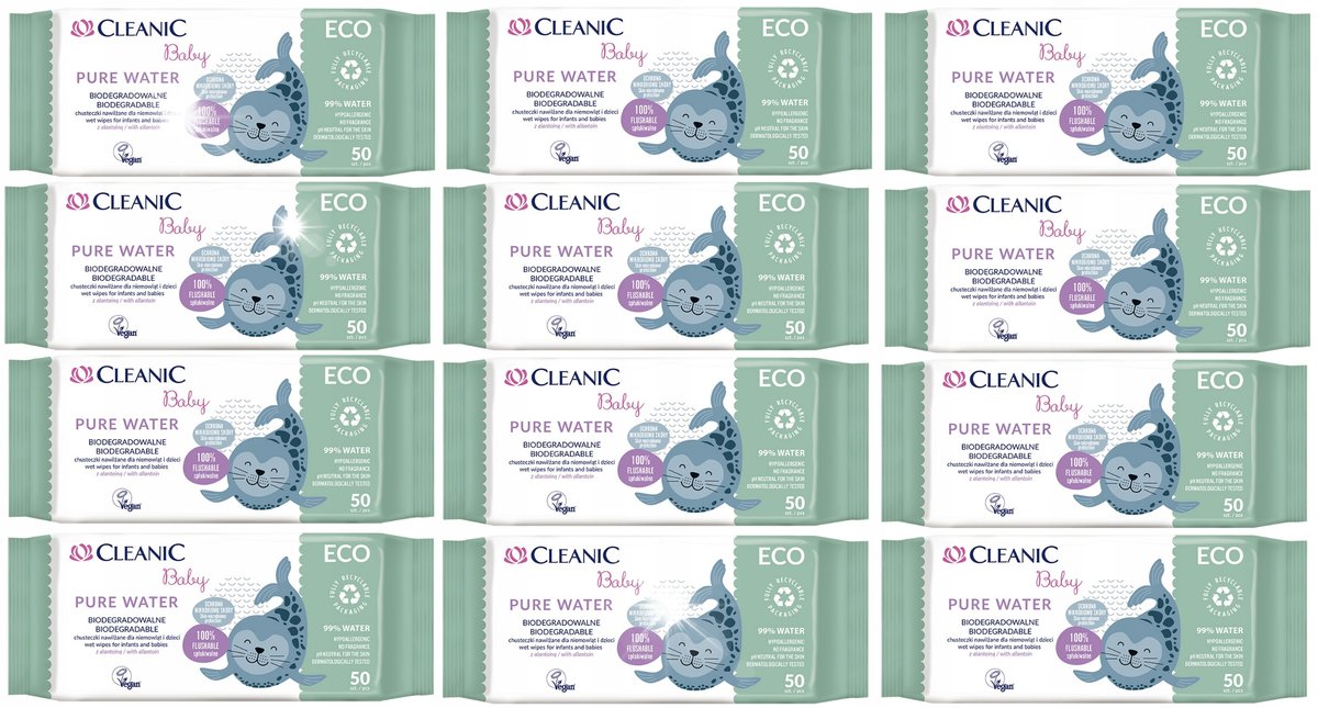Chusteczki nawilżane Cleanic Baby ECO Pure Water 50 szt. x 12