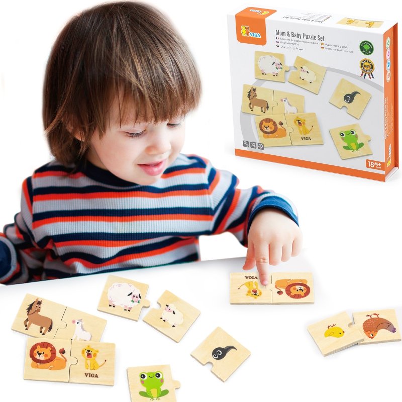 DLA DZIECI DREWNIANE PUZZLE UKŁADANKA ZWIERZĄTKA MAŁE I DUŻE