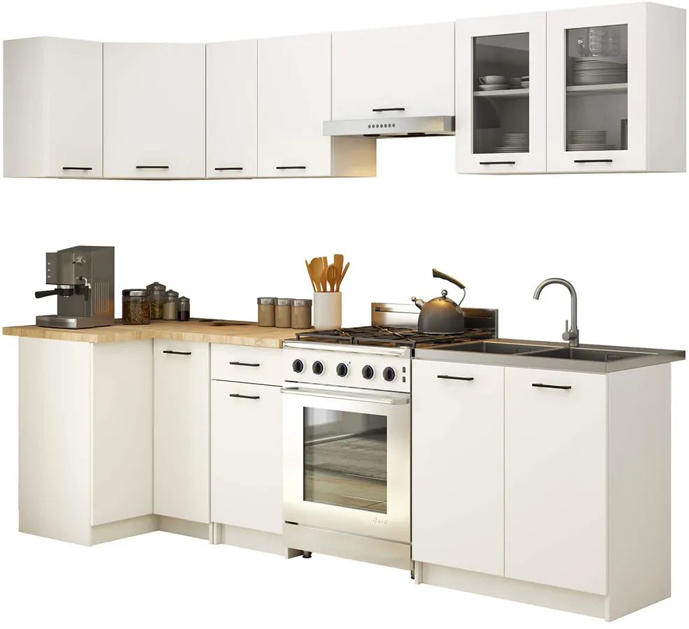 Biały zestaw szafek kuchennych narożnych 300 cm - Vivienne