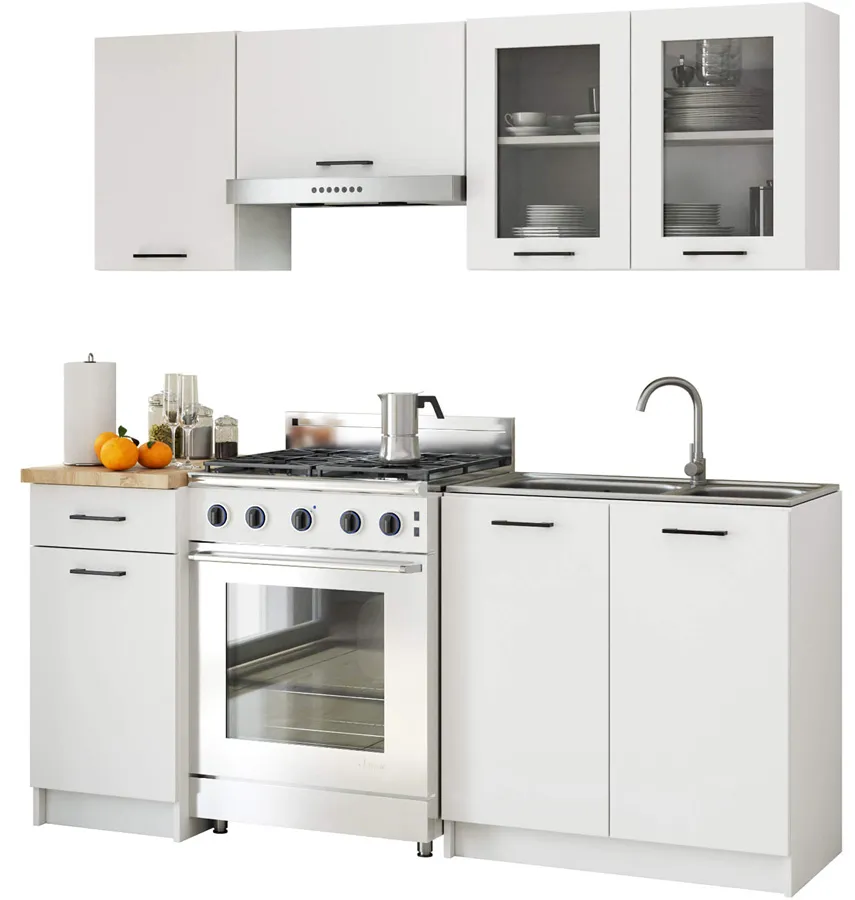 Mały komplet białych mebli kuchennych z witryną 180 cm - Vivienne