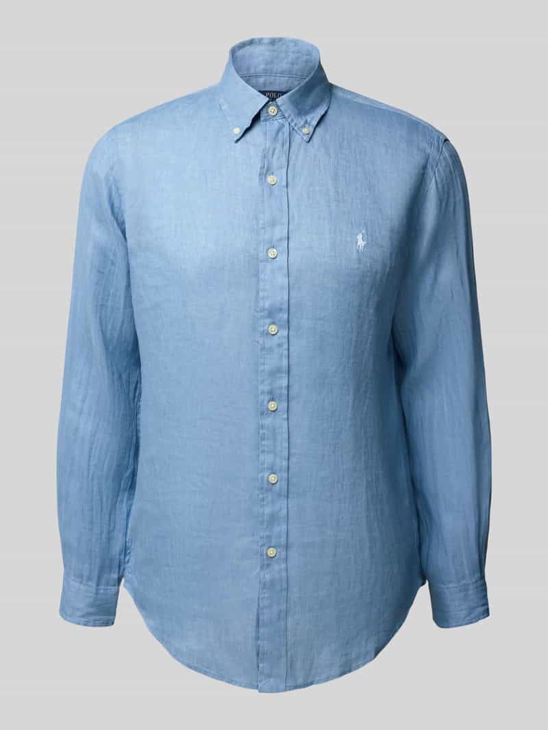Koszula lniana o kroju regular fit z kołnierzykiem typu button down