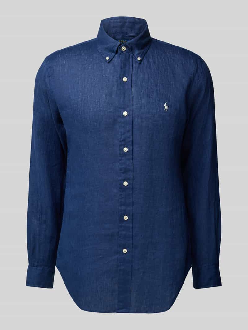 Koszula lniana o kroju regular fit z kołnierzykiem typu button down