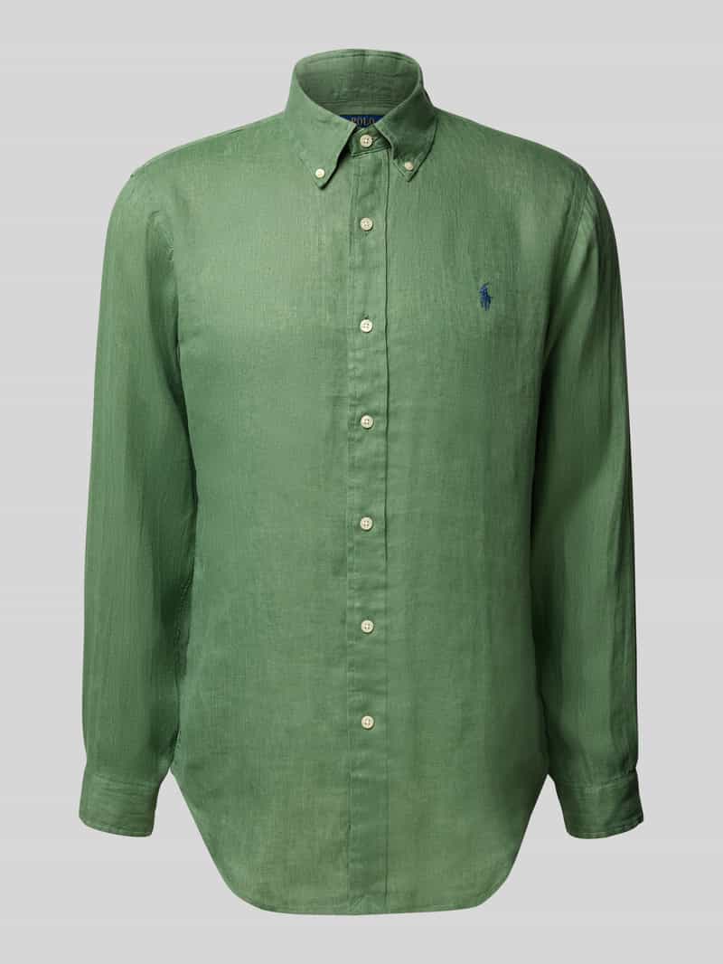 Koszula lniana o kroju regular fit z kołnierzykiem typu button down