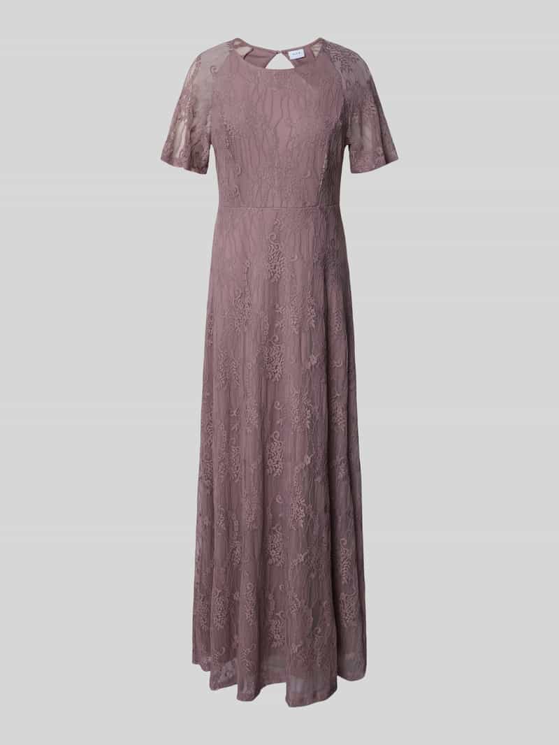 Długa sukienka z koronki z okrągłym dekoltem