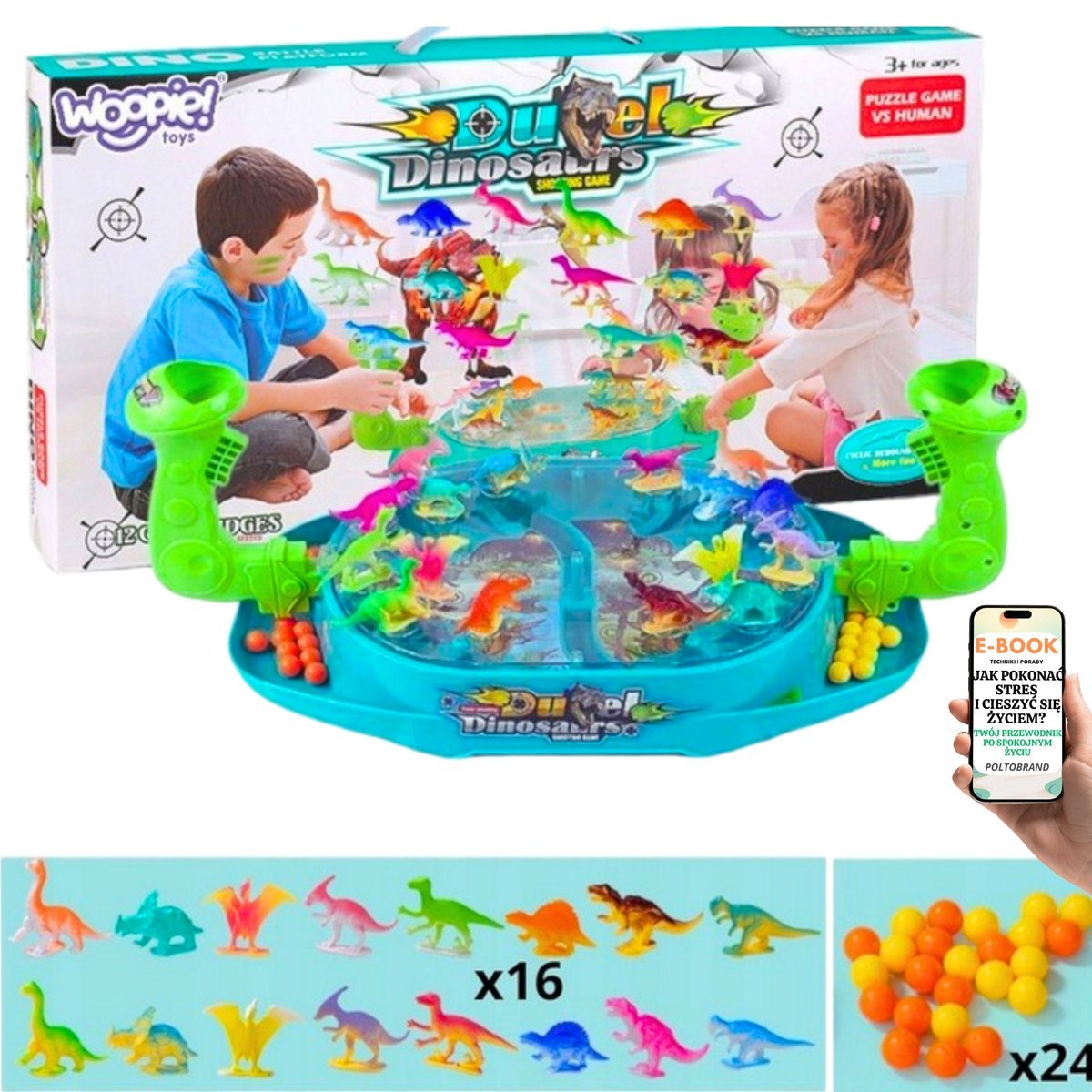 Gra Zręcznościowa BITWA DINOZAURÓW 2 Graczy – Dino Strzelanka z Kulami Rozwija Refleks, Idealna na PREZENT URODZINOWY + EBOOK-1