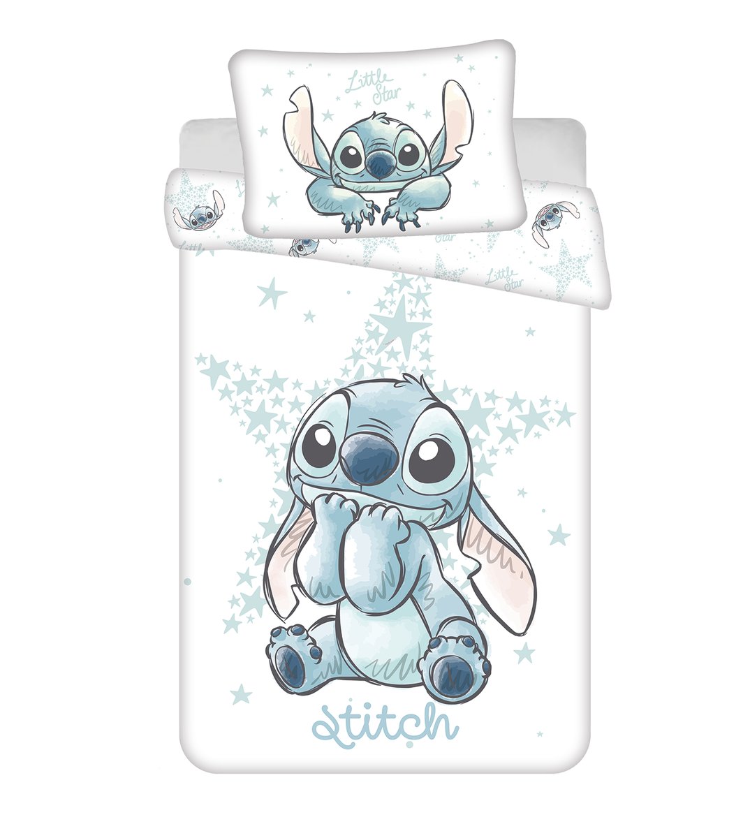 Pościel bawełniana 100x135 Lilo i Stitch biała niebieska poszewka 40x60
