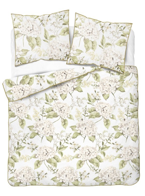 Pościel perkal z bizą 160x200 5589b biała kwiaty