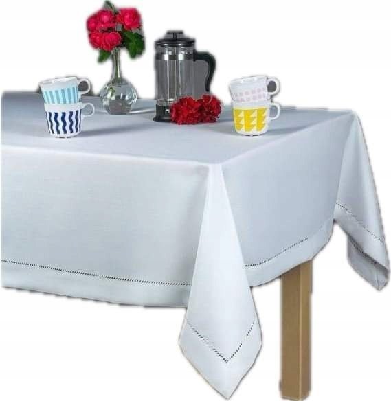 OBRUS NA STÓŁ 140X300 BIAŁY Z MEREŻKĄ PLAMOODPORNY SZYBKOSCHNĄCY