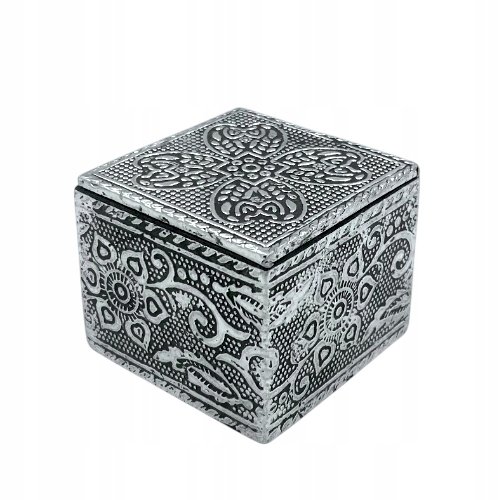 Szkatułka Mini Pojemnik Srebrna ze Wzorem 5x5x4cm