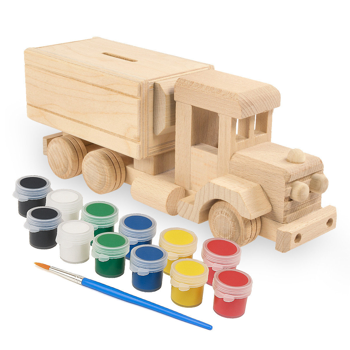Drewniana zabawka skarbonka John Paddle - Ciężarówka z zestawem farbek Uniwersalny