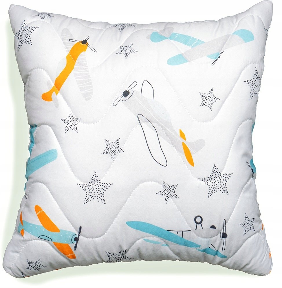 PODUSZKA JASIEK 50x50 DLA DZIECKA ANTYALERGICZNA GRUBA ZAMEK SAMOLOTY