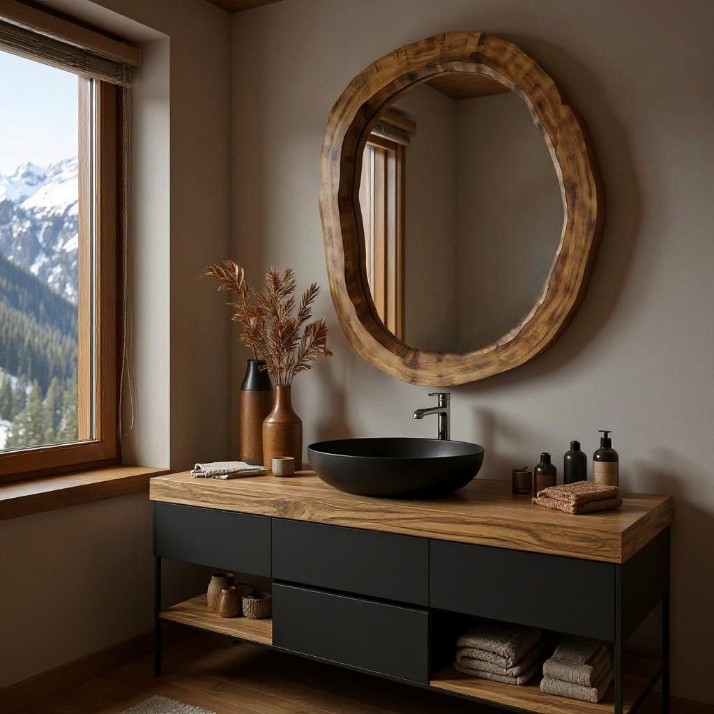 Nowoczesne lustro do łazienki drewniane