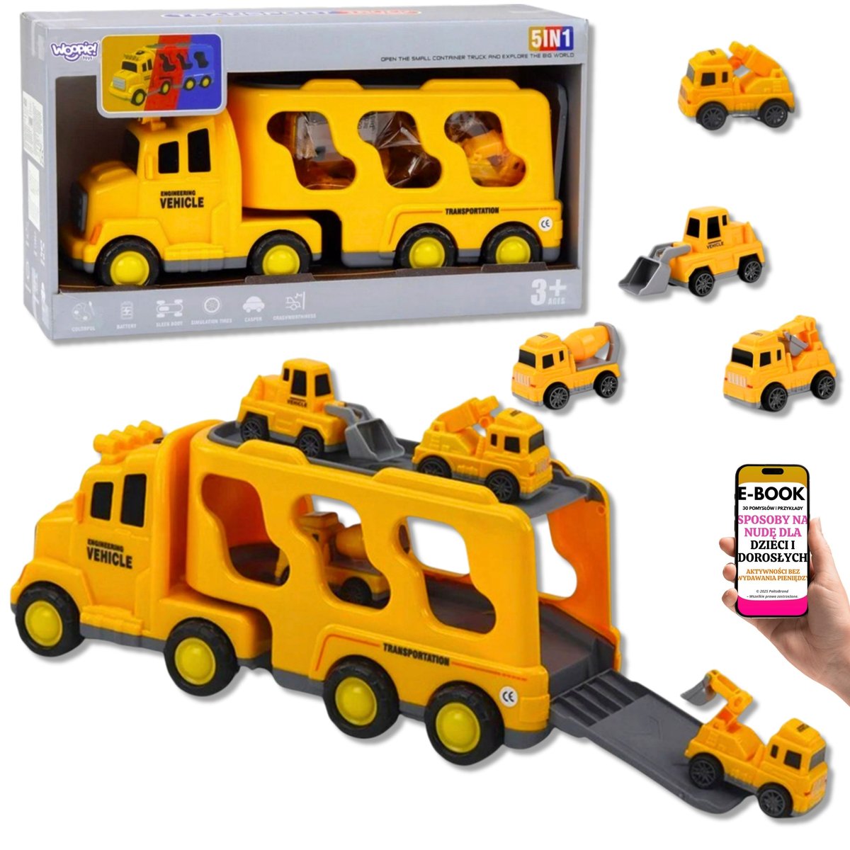 Zestaw POMOC DROGOWA 5 AUT Laweta + Maszyny Budowlane ZABAWKA INTERAKTYWNA z Efektami PREZENT DLA WNUCZKA + EBOOK-3