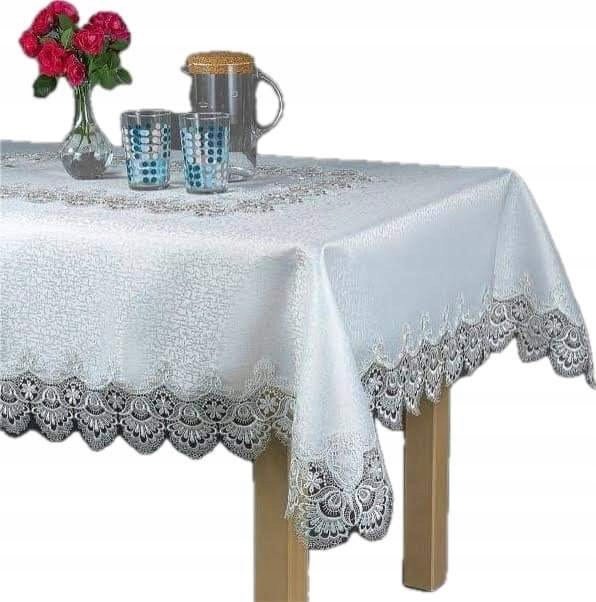 OBRUS NA STÓŁ Z GIPIURĄ 70x150 SZYBKOSCHNĄCY PLAMOODPORNY BIAŁY ELEGANCKI