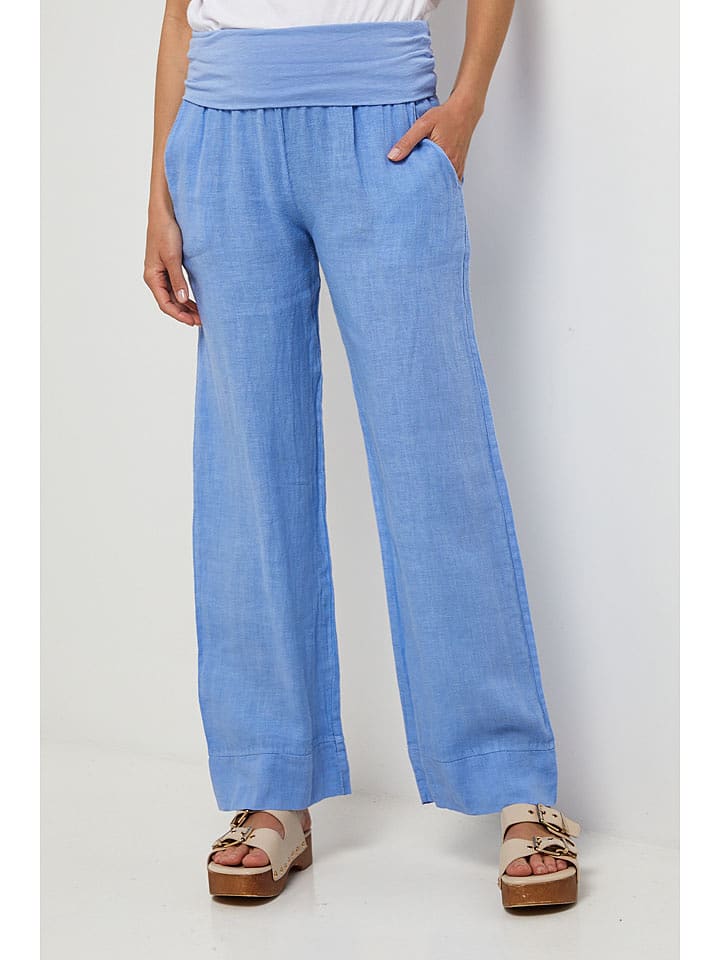 Lin Passion Lniane spodnie w kolorze błękitnym
