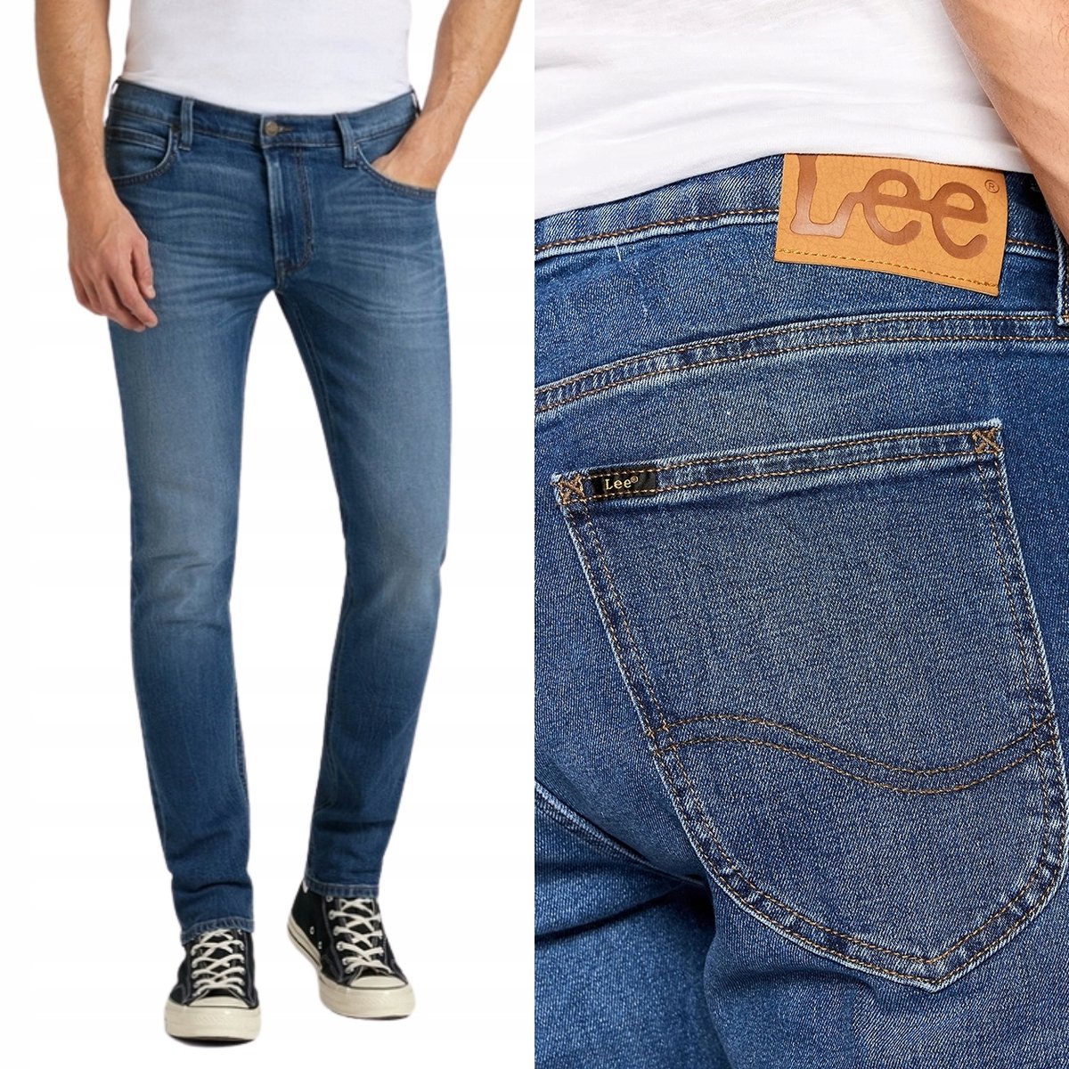 Lee LUKE SLIM Fresh DżINS mocno zwężane ciemne spodnie jeansowe W29 L34