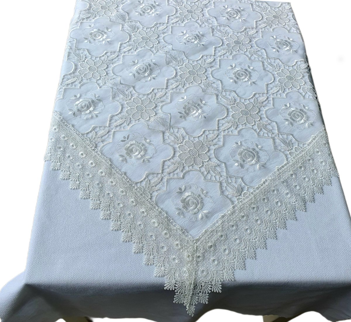 SE00147 Biała serweta, haftowany Batyst z Gipiurą, 85x85cm