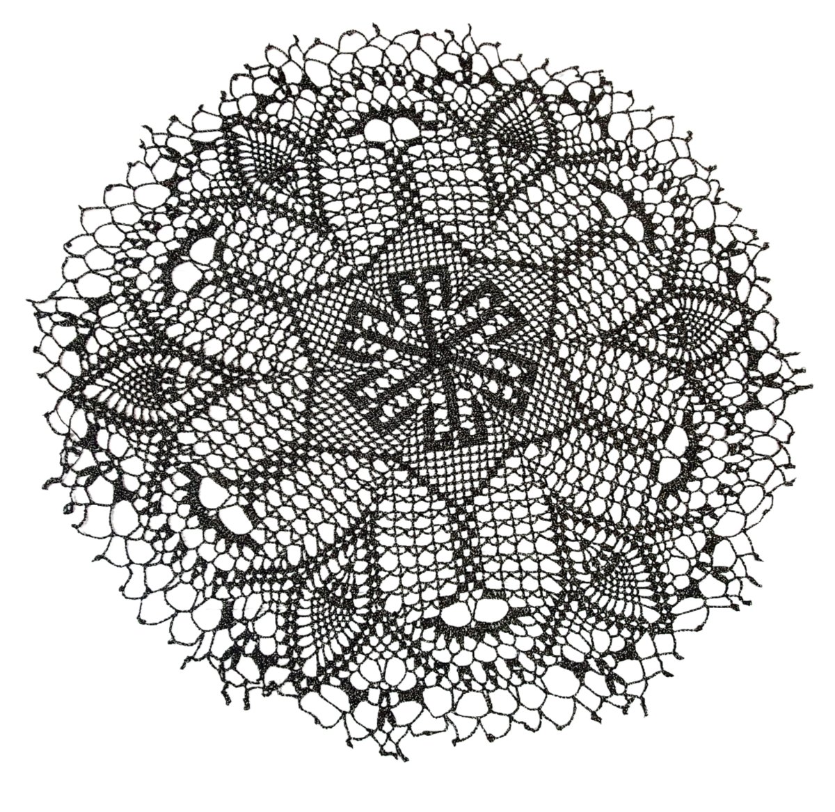 SE00101 Okragła Szydełkowa Serweta czarna ze złotą nitką 70cm