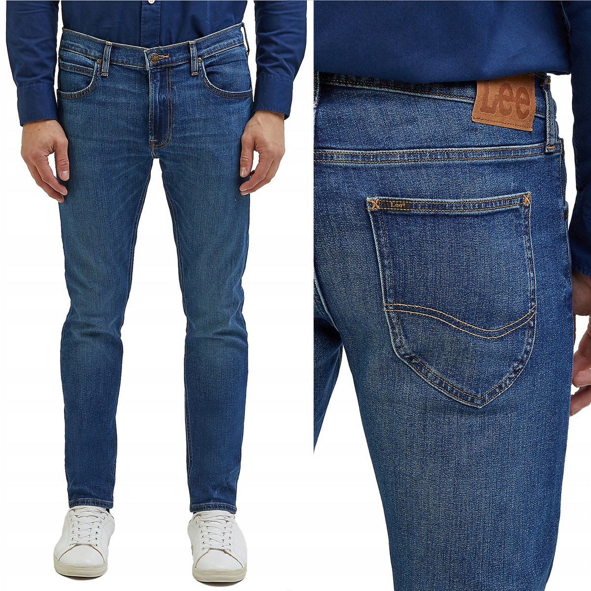 Lee LUKE SLIM Peace Train mocno zwężane ciemne spodnie jeansowe W29 L34