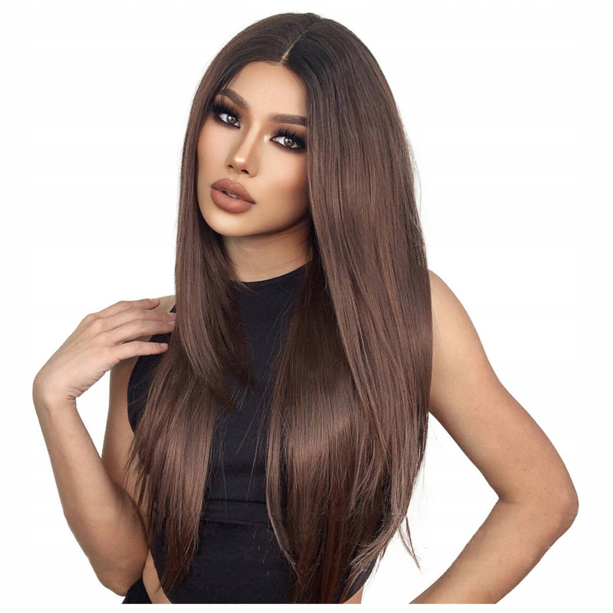 Peruka lace front długa brąz prosta