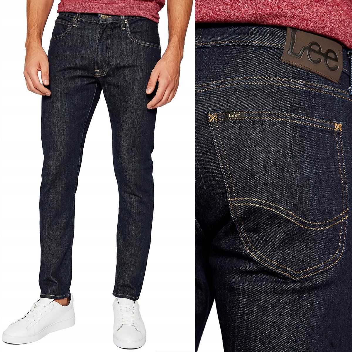 Lee LUKE SLIM Rinse DżINS mocno zwężane granatowe spodnie jeansowe W29 L30