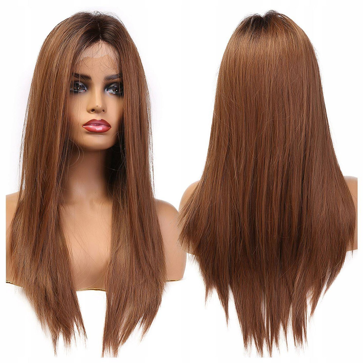 Peruka długa ombre brąz prosta lace front