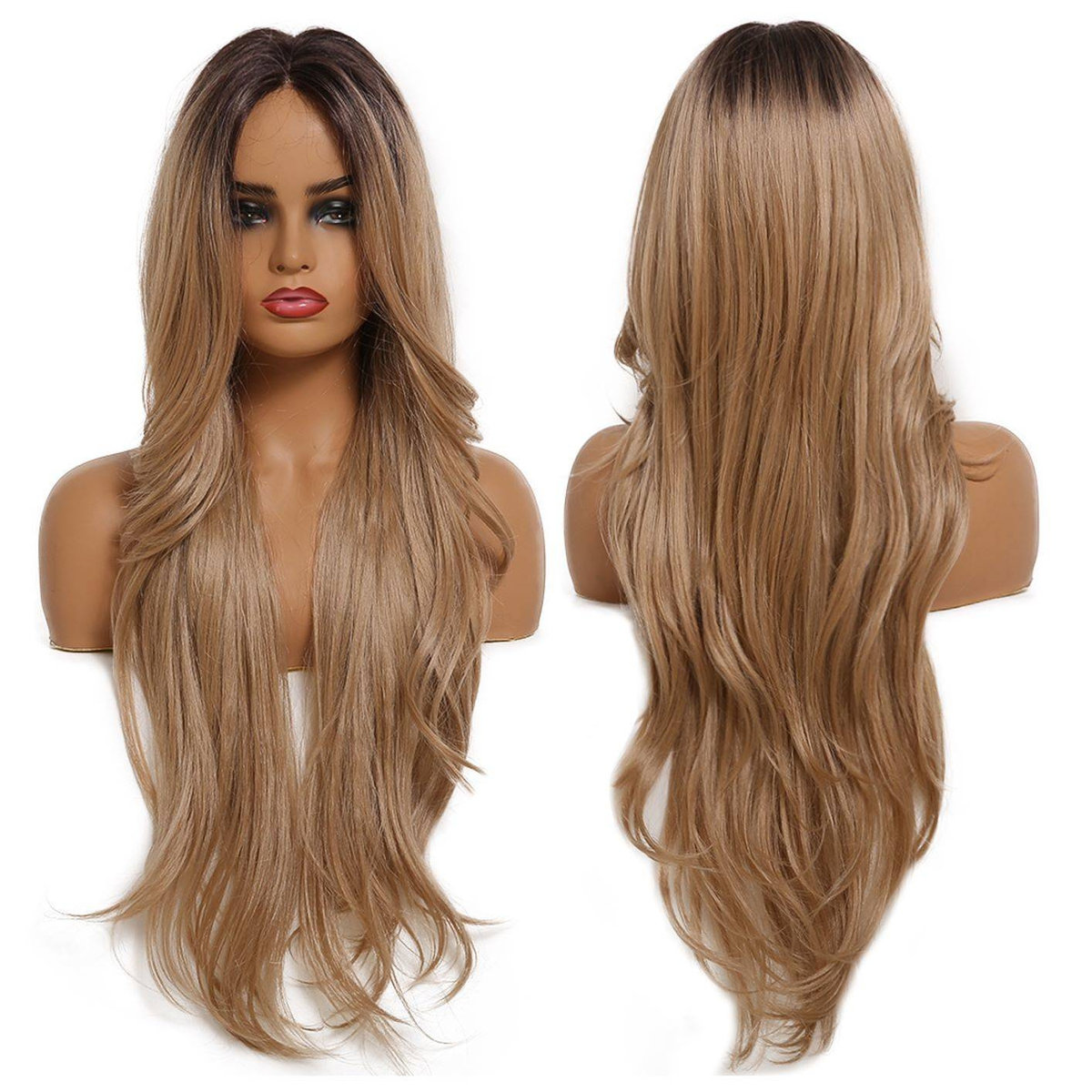 Peruka długa ombre brąz falowana lace front