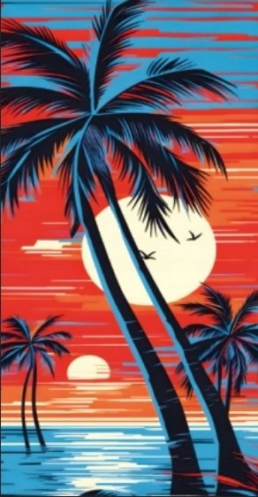 Duży ręcznik plażowy szybkoschnący 100x180 z motywem palm i zachodu słońca