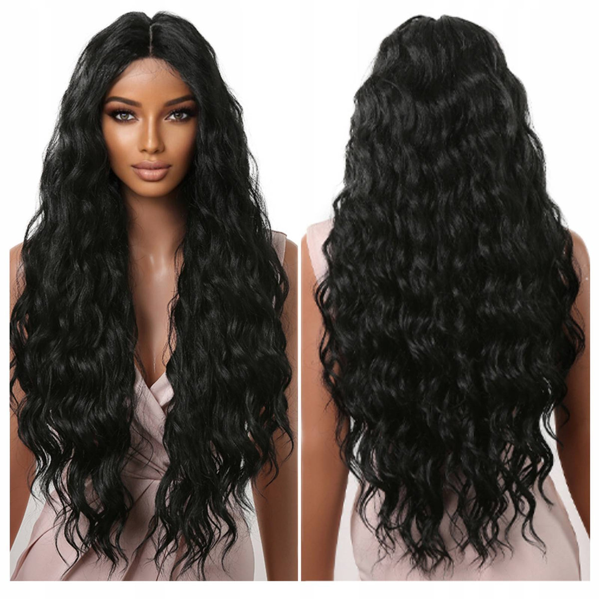 Peruka lace front długa czarna loki
