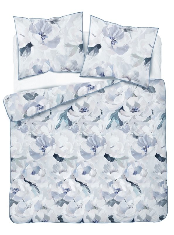 Pościel perkal z bizą 200x220 5590b niebieskie kwiaty