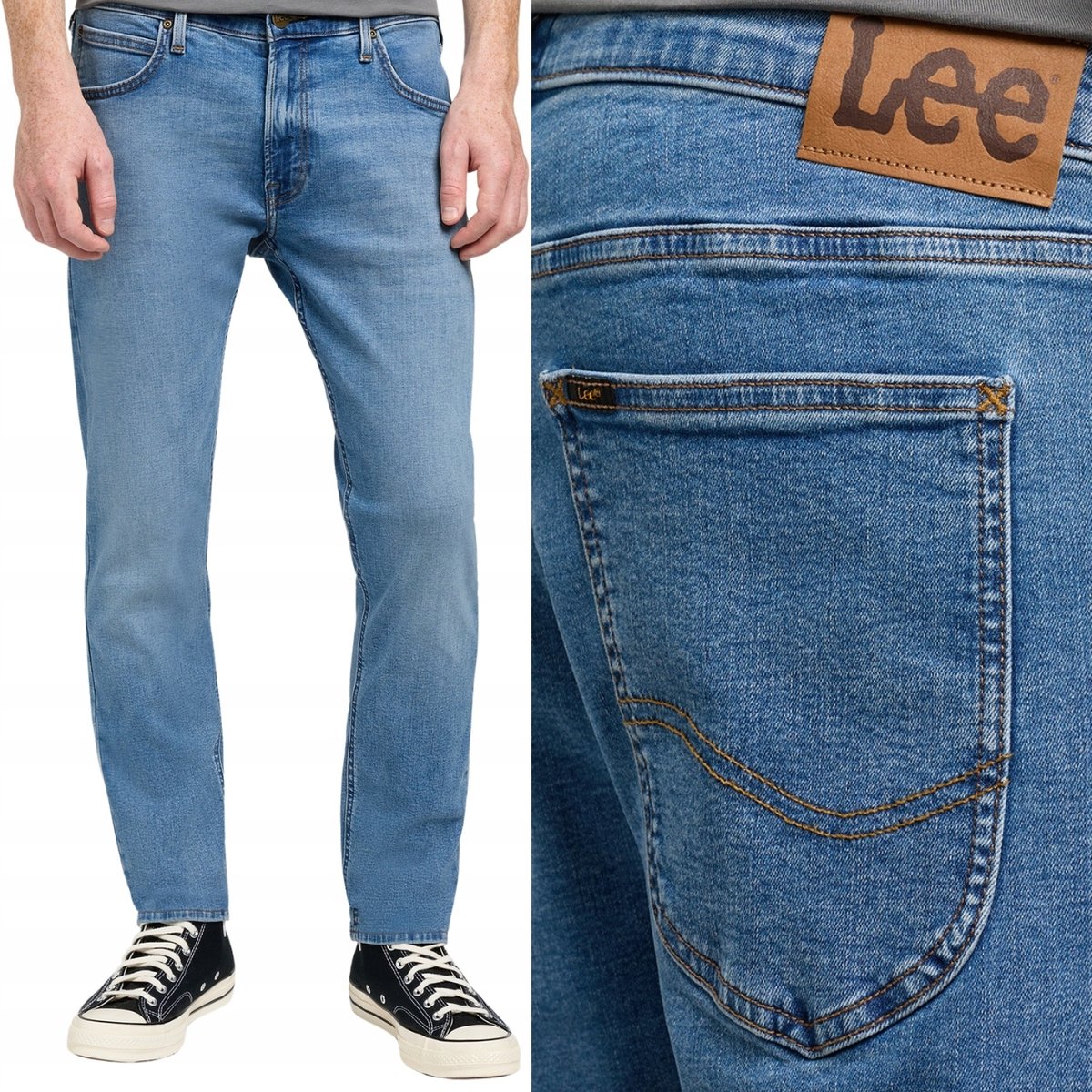 Lee LUKE Carrier Blue mocno zwężane elastyczne spodnie jeansowe W36 L34