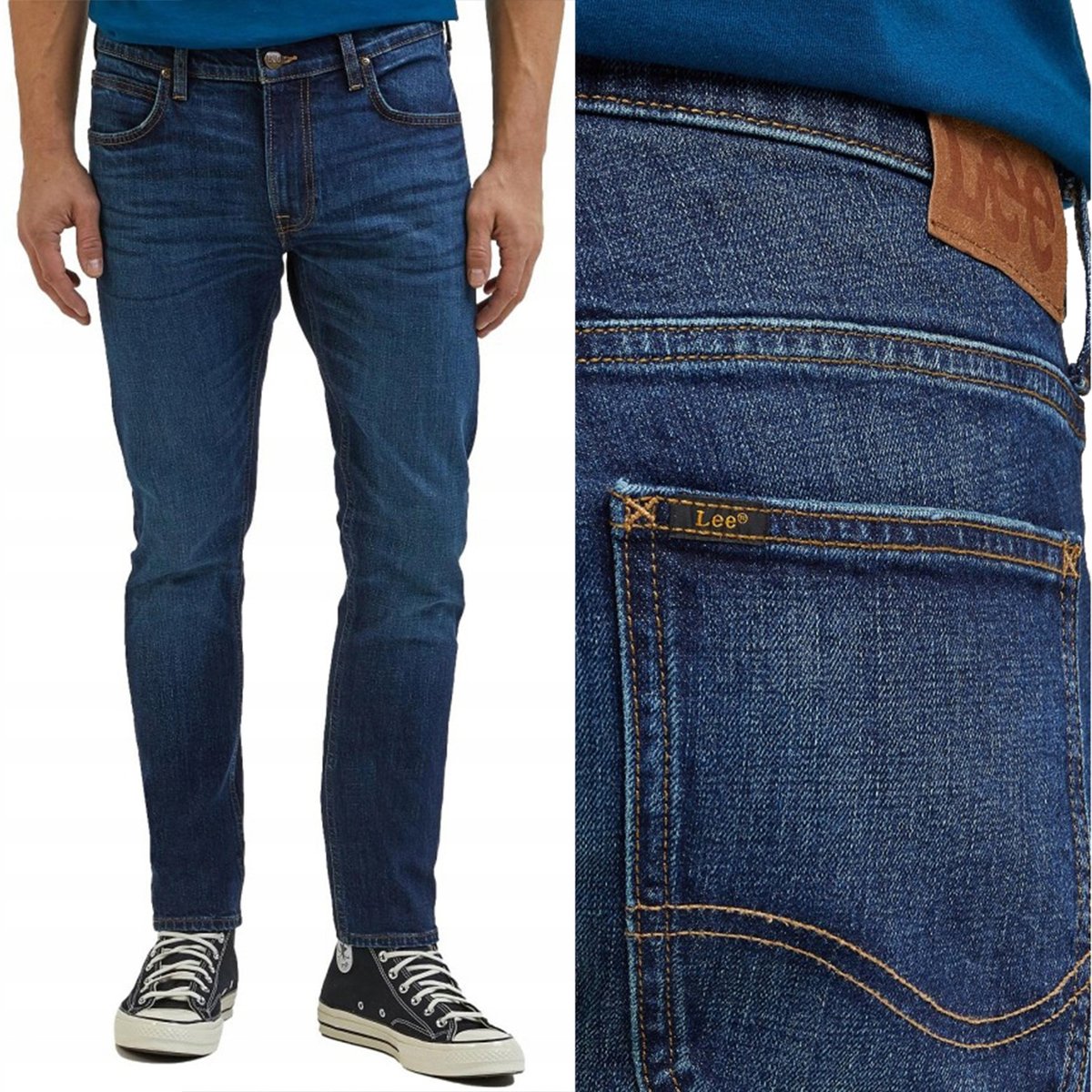 Lee LUKE SLIM TAPERED Hero mocno zwężane ciemne spodnie jeansowe W36 L32