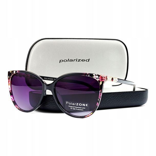 Okulary PolarZONE Damskie Polaryzacyjne ETUI Filtr Kwiaty Przeciwsłoneczne