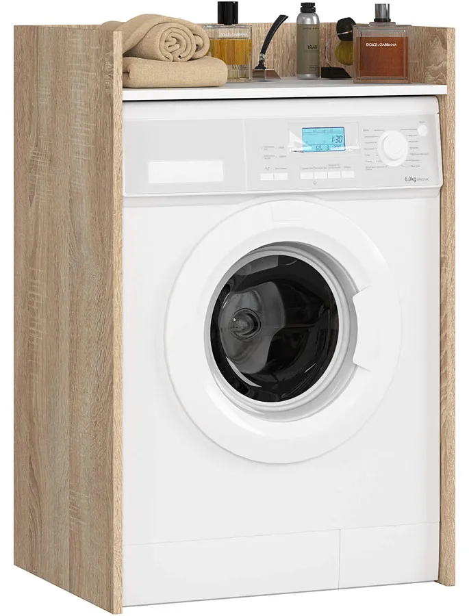 Klasyczna szafka łazienkowa nad pralkę dąb sonoma + biały K7-T46