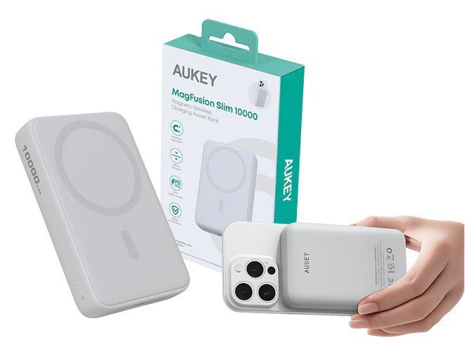 Aukey PB-MS04 White Qi2 PowerBank 10000mAh 20W MagSafe PD